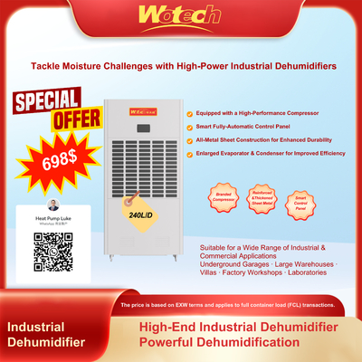 240L/Gün Endüstriyel Nem Alma Cihazı İçin Sınırlı Özel Teklif Büyük Alanlar İçin Düşük Gürültülü Fabrika/Laboratuvar Odası İçin Sürekli Tahliye